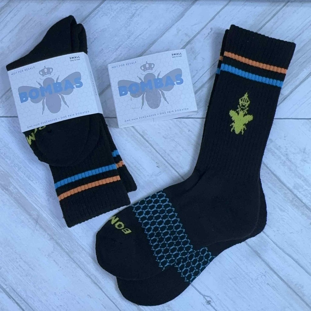 Bombas Honeycomb Arch Support Half Calf Socks Womens Sz Small 4-7.5 Black Stripe